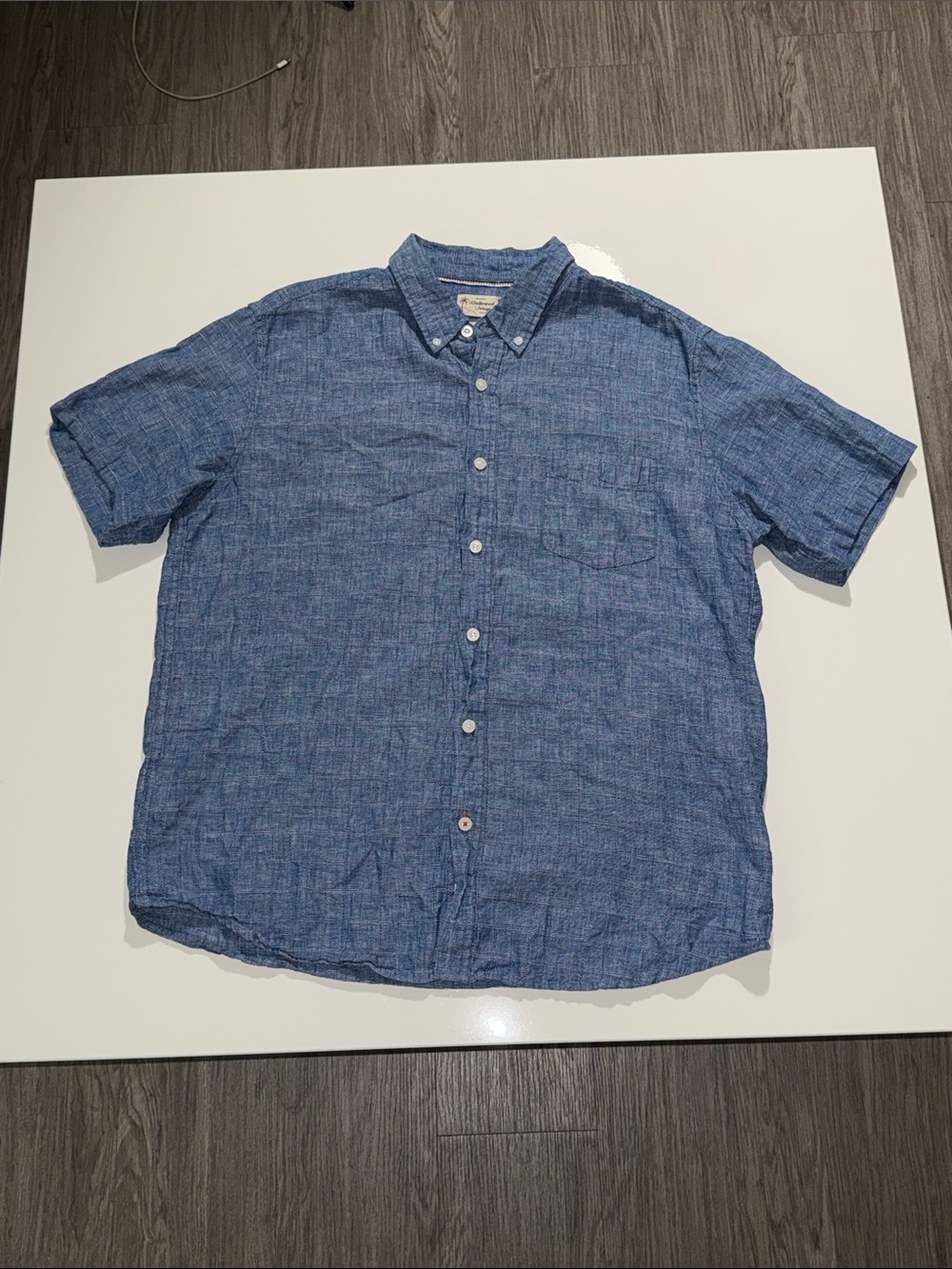 Weatherproof Vintage Men's Short Sleeve Button-Down Shirt in Chambray Blue Sz XL